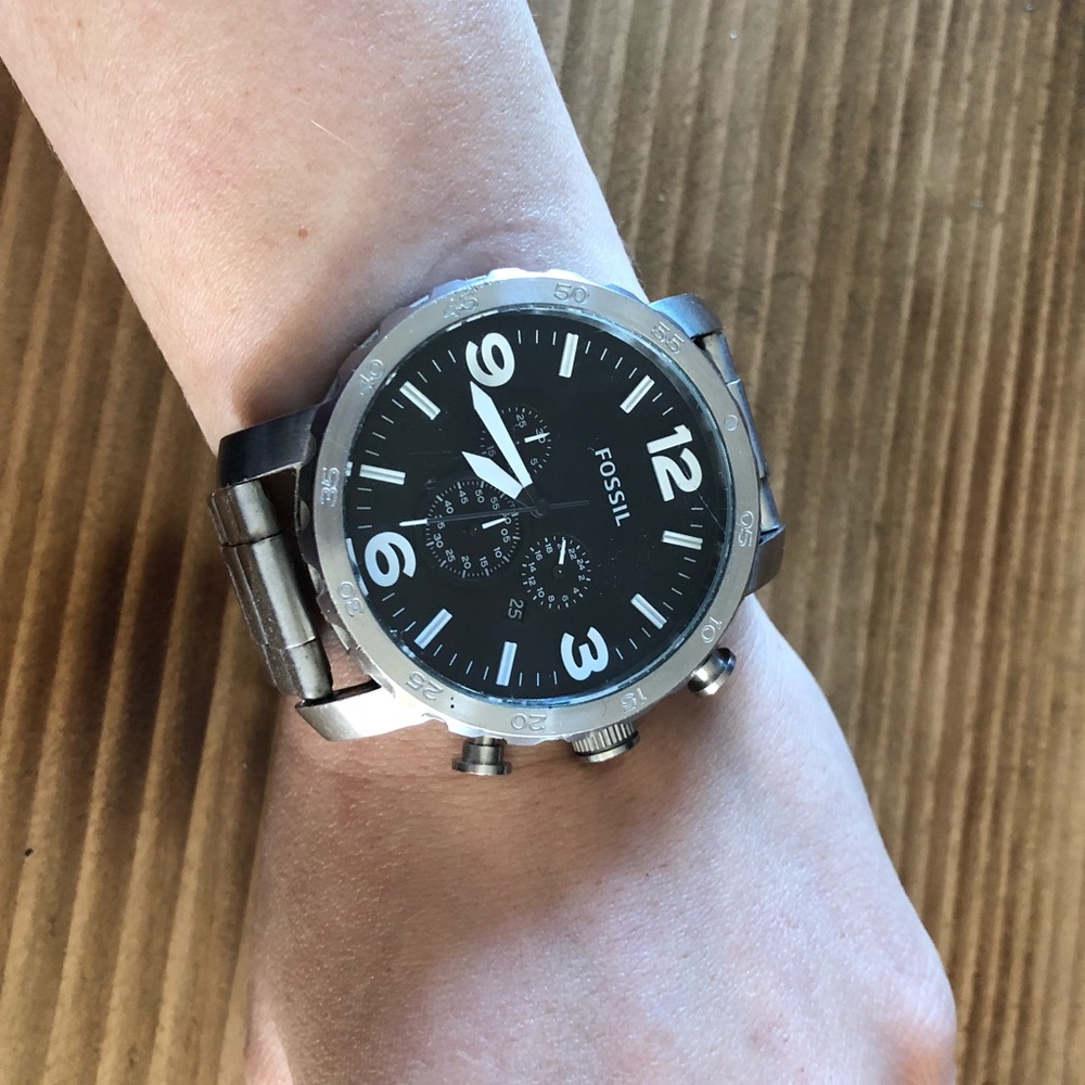 Silver fossil watch